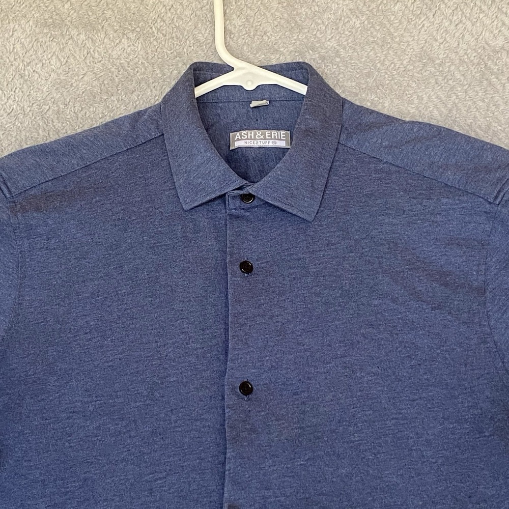 Ash & Erie Nicestuff Shirt Mens M Slim Blue Short Sleeve Button Down Soft Cotton